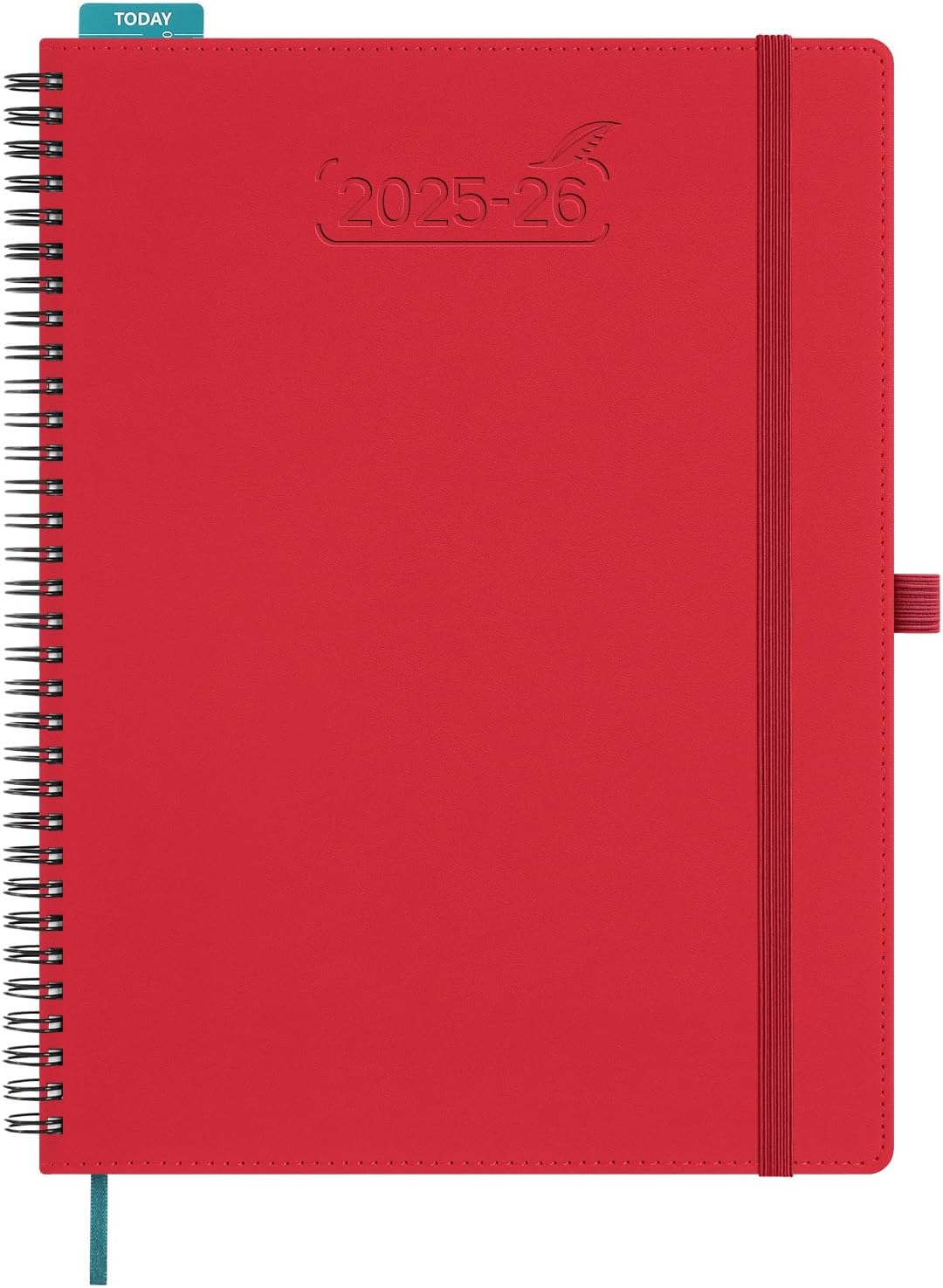 BEZEND Planner 2025-2026 Weekly and Monthly, 8.5" x 11" Academic Calendar (Jul 25-Dec 26) Vertical Daily Appointment with Hourly Timeslot & Monthly Tab, Spiral, PU Leather Softcover - Red
