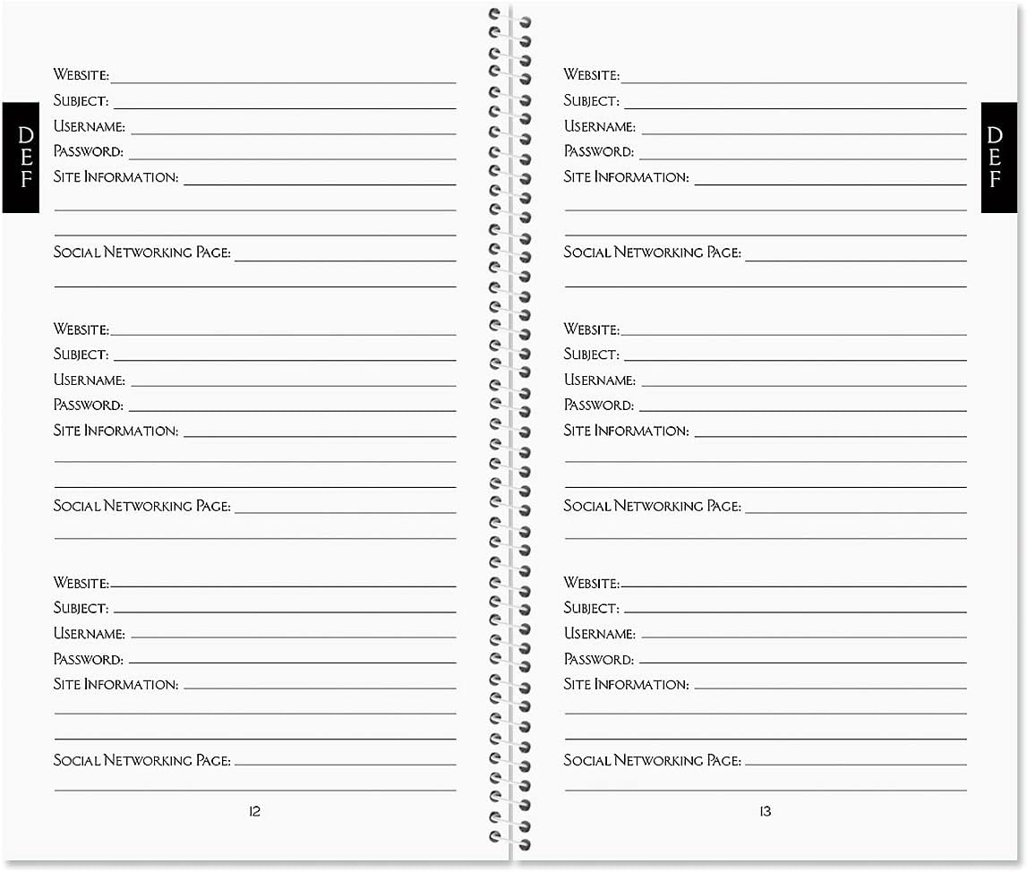 Navy Blossoms Password and PIN Keeper - 94 Pages; 5 Inch x 8-1/2 inch, Softcover Spiral-Bound Website Login Organizer