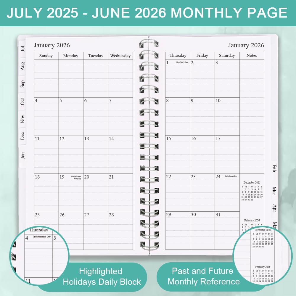 2025-2026 Pocket Planner, A6 Weekly Planner with Monthly Tabs, Run Jul 2025-Jun 2026, Elastic Closure, Twin-Wire Binding, Easy to Organize Your Daily Life, 3.75 x 6.75 In, Pocket Planners 2025 2026