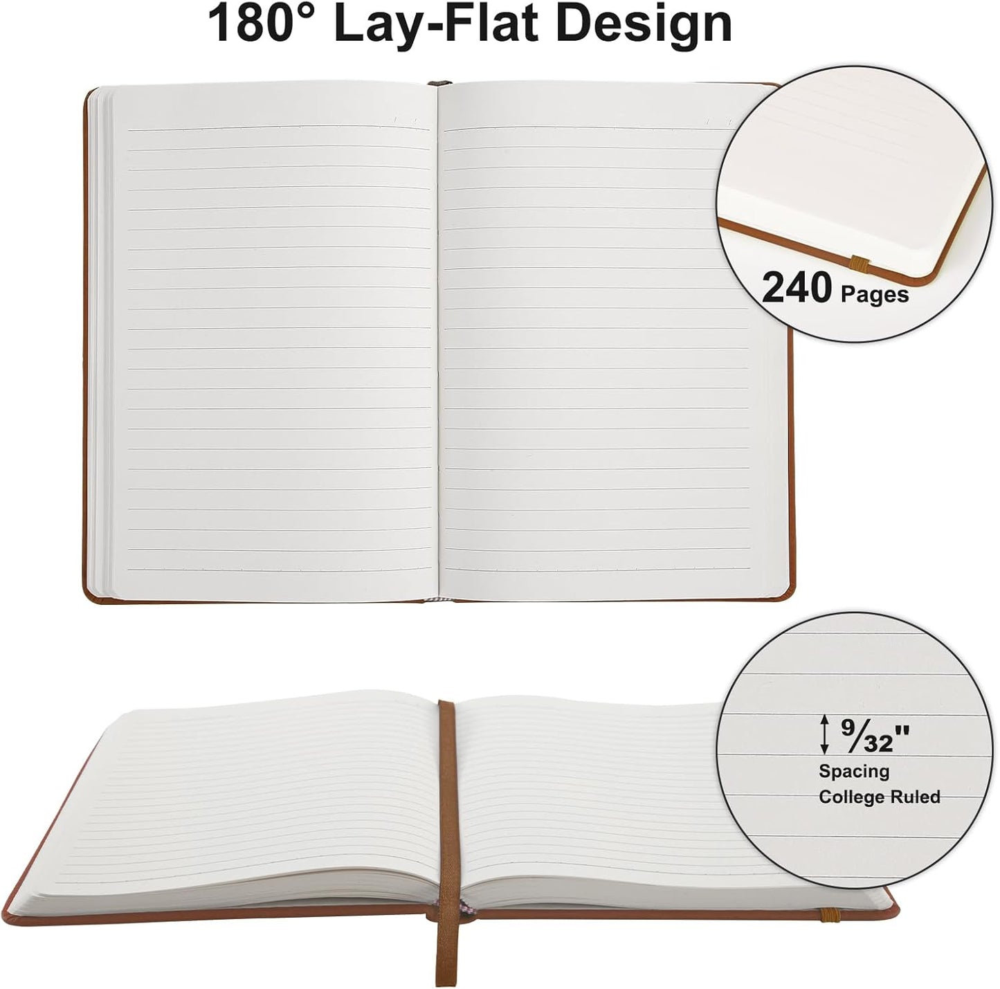 Comix 6 Pack Lined Journal Notebooks for Work, 240 Pages, 5.5"x8.3", Brown, Hardcover, A5 Medium College Ruled, Journaling Notebooks for Notes-taking, Fits for Office School Home