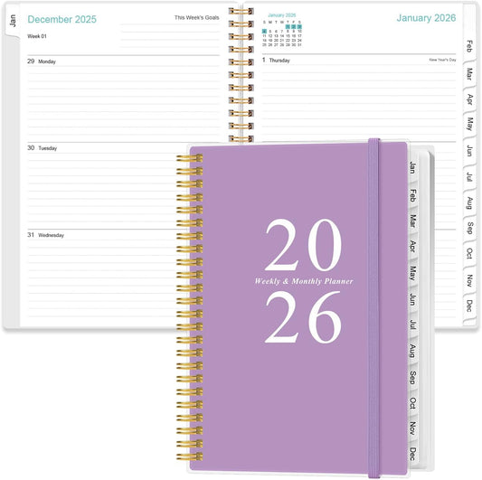 2026 Planner - A5 Weekly & Monthly Planners Spiral Bound, January 2026 - December 2026, 2026 Planner with Flexible Cover, Tabs, Inner Pocket, 6.4" x 8.5", Purple
