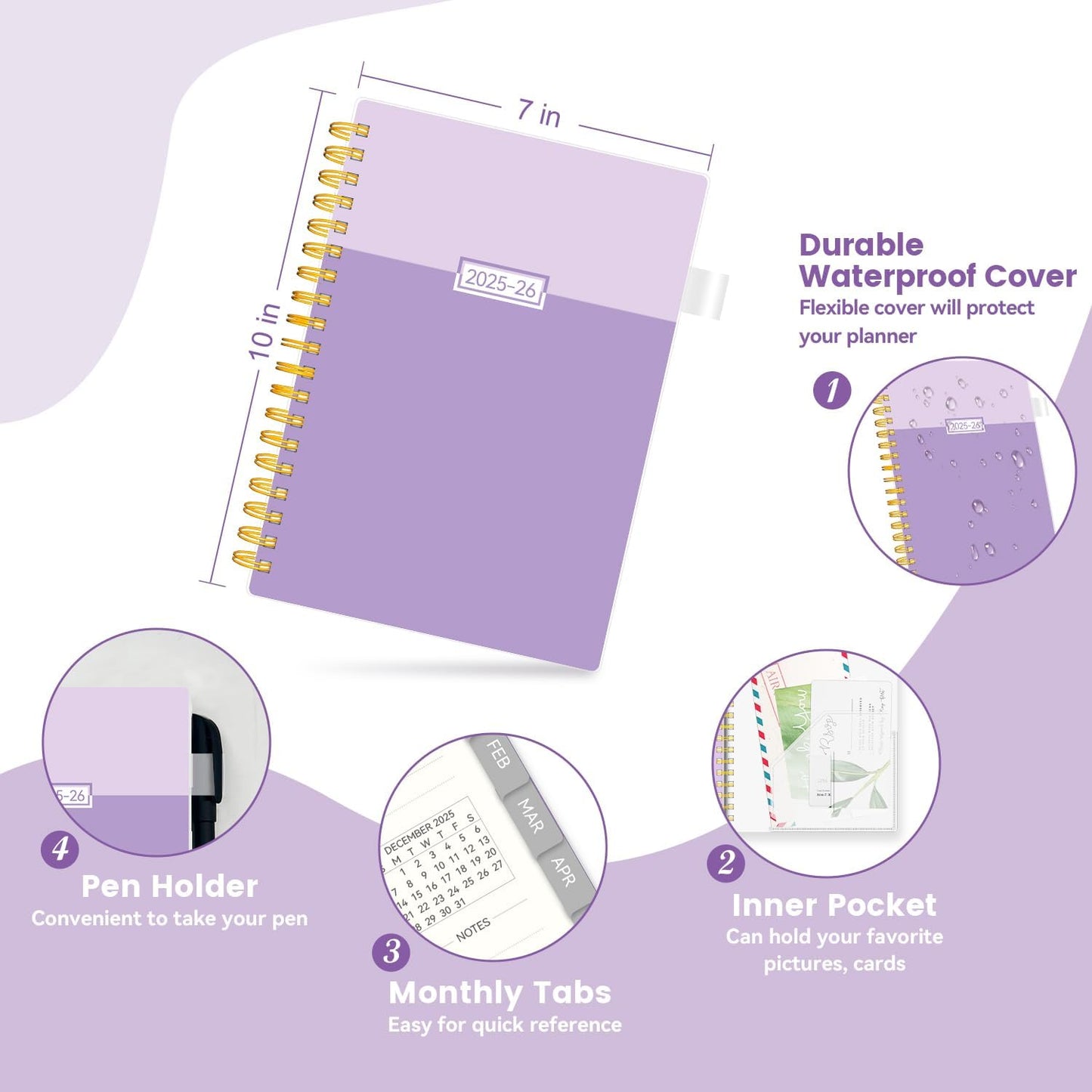 Planner 2025-2026, Academic Planners for Teacher & Student, AIMPEAK Weekly & Monthly Calendar Planner for Women, Daily Planners run from Jul.2025 - Jun.2026, Monthly Tabs, Purple, 7"x10"