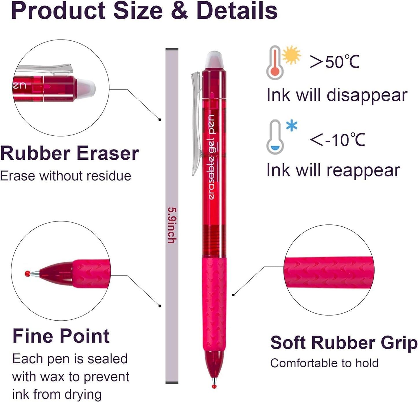 Erasable Gel Pens, 18 Colors Retractable Fine Point Erasable Pens Clicker, Assorted Color Inks, Make Mistakes Disappear for Drawing Writing Planner and Crossword Puzzles