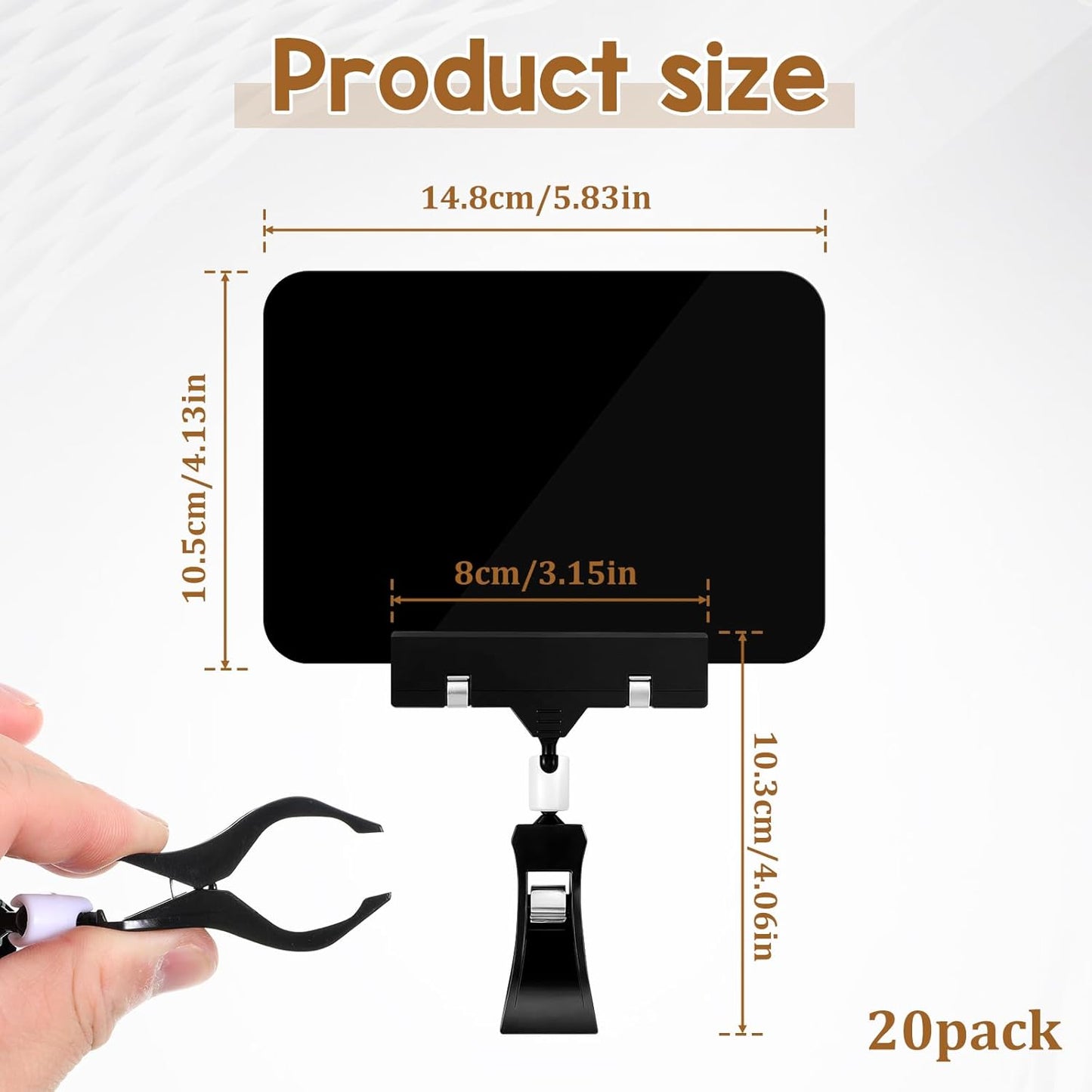 20 Pack Mini Plastic Chalkboard Sign, Price Tag Display with Rotating Clips, Double Head Rotating Merchandise Sign Clip Holder, Erasable Blackboard Holder for Business Supermarket Retail Display
