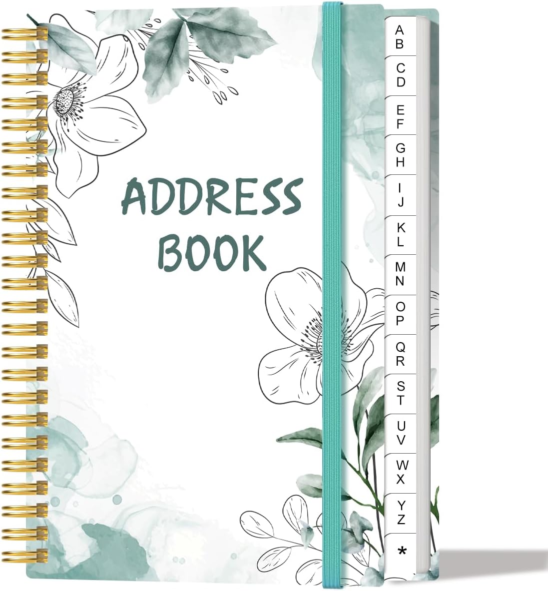 Address Book with Alphabetical Tabs - Small Address Book Spiral with Address Contacts, Special Date, Phone, Birthday & Internet Login Password for Home and Office, 4.3" x 6.2", Teal Flowers