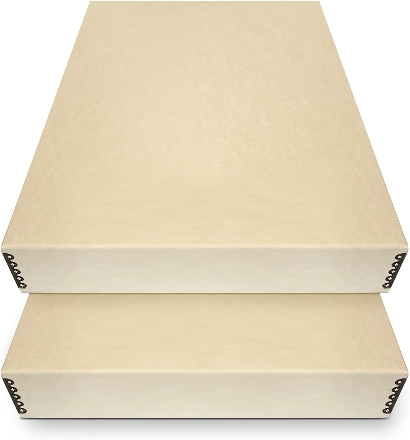Golden State Art, Archival Storage Box, Acid-Free Drop Front Museum Box with Metal Edge for Storing Artwork Photos Documents Prints Arts and Crafts (Tan-17.75x22.75x3 Inches) Pack of 2