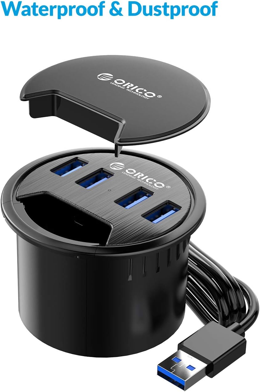 ORICO Desk Grommet, 4 Port USB 3.0 Hub, 5Gbps Data Transmission with 4.9ft Cord for Diameter 2.36" or 60MM Hole, Office Accessories, for PC, Flash Drive, HDD Enclosure and Other USB Devices