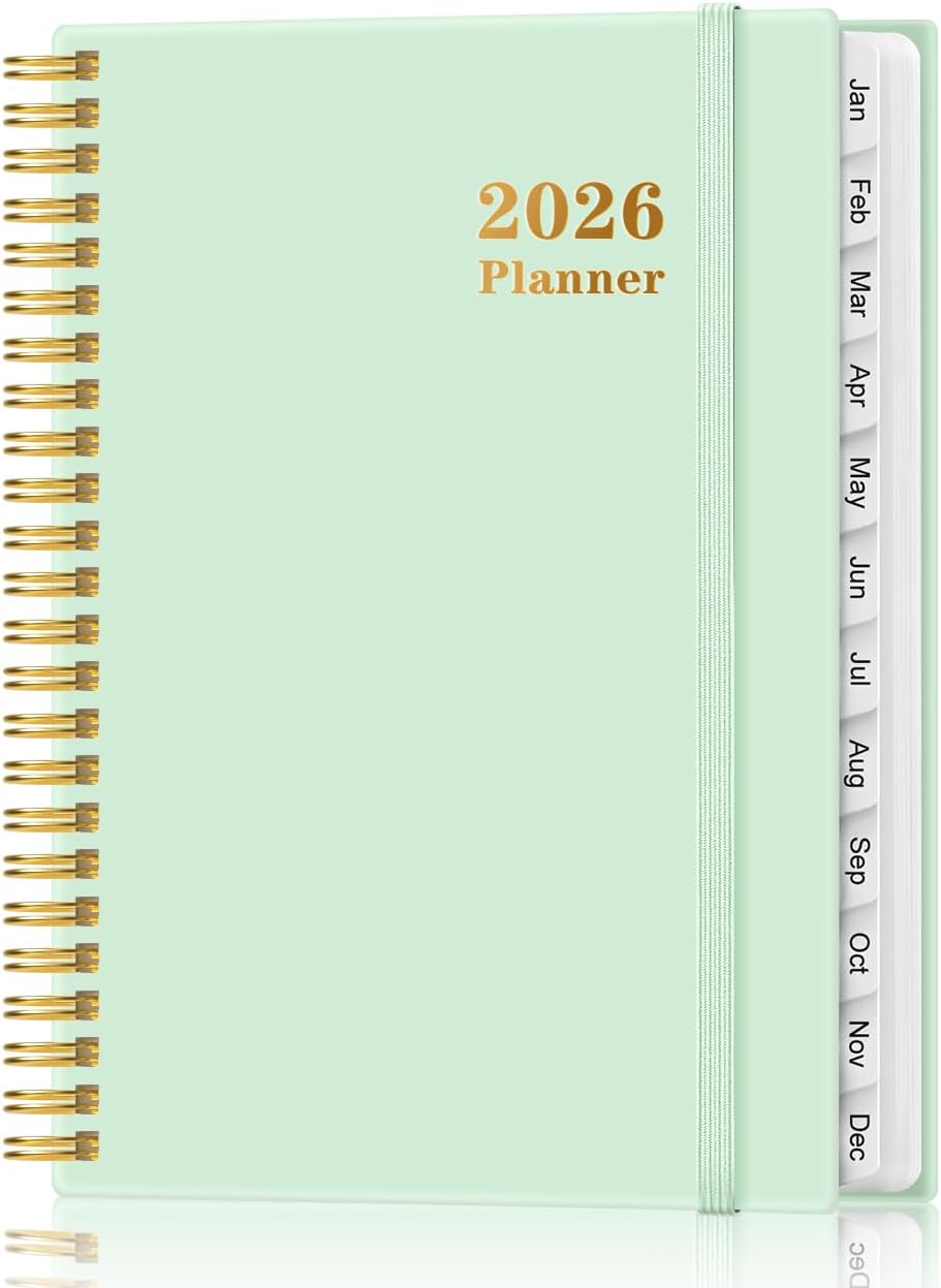2026 Planner - Weekly and Monthly Calendar Planner from Jan 2026 - Dec 2026, Planner 2026 Spiral Bound with 12 Monthly Tabs, Inner Pocket, Perfect for School Office Supplies, 6.4" x 8.5", Mint