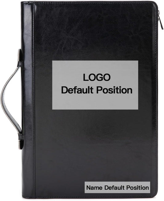 Personalized Vegan Leather 3 Ring Binder Portfolio, Custom 8.5 x 14 Legal Size Pad Padfolio, Hidden Handle, 15” Laptop Organizer, Zip Professional Business Folio, Black