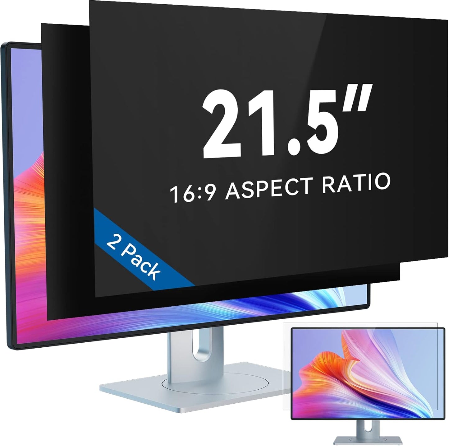 IPROKKO 2 Pack 21.5 Inch Computer Privacy Screen Filter for 16:9 Widescreen Monitor, Removable 21.5inch Anti Blue Light Glare Privacy Shield, Anti Spy Security Protector for Hp Dell Asus Acer Samsung