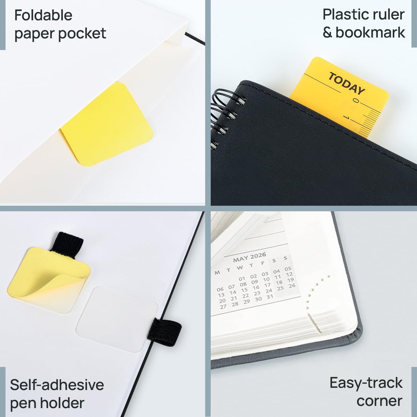 POPRUN Pocket 2026 Planner (Small Size- 4'' x 6.25'') Weekly and Monthly for Purse - Calendar 2026 (Jan. 2026 - Dec.2026) with Soft Cover, Plastic Ruler - Grey