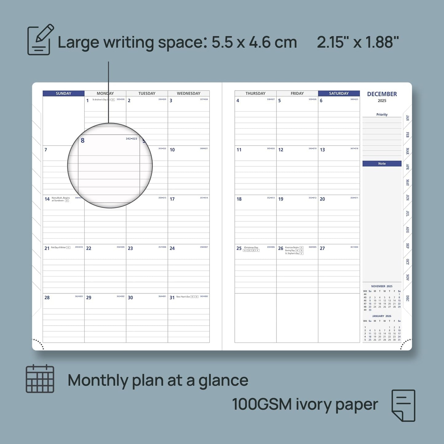POPRUN Monthly Planner 2026-2027 (Large-8.25'' x 11.75''), 16 Months Calendaer (Dec 2025-Mar 2027) Appointment Book with Stair Tabs, Inner Pockets, Pen Holder, PU Leather Softcover - Purple