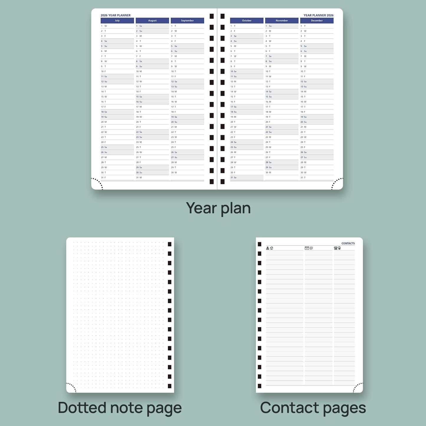 POPRUN Daily Planner 2025-2026 One Page per Day (6'' x 8.5'') with Spiral Bound Leather Soft Cover, Academic Year Appointment Book (Jul.2025 - Jun.2026) with Hourly Slots, Inner Pocket- Cornflower