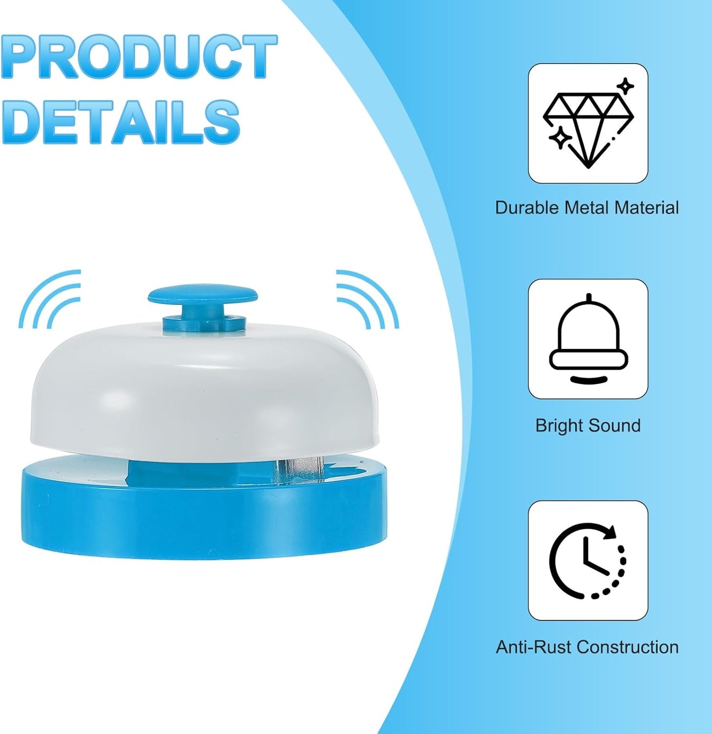 PATIKIL 4 Pcs Desk Call Bell 2.5" Dia with Metal Anti-Rust Construction Blue/White