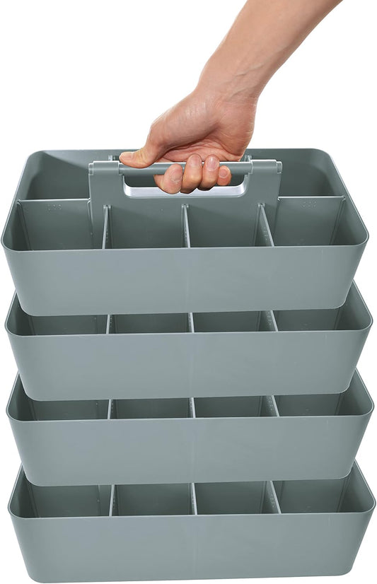 -Large Portable Caddy, DIY Dividers, 8 Compartments, School Office Supplies Home Business Organizer,Portable Basket with Handle Storage Made in USA (4 PACK, Orion Gray)