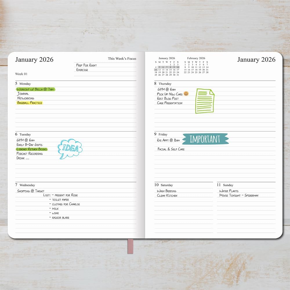 2025-2026 Planner - Weekly and Monthly Planner, Oct 2025 - Dec 2026, Vegan Leather Cover, Elastic Closure, 8.5"x11", Rose Gold