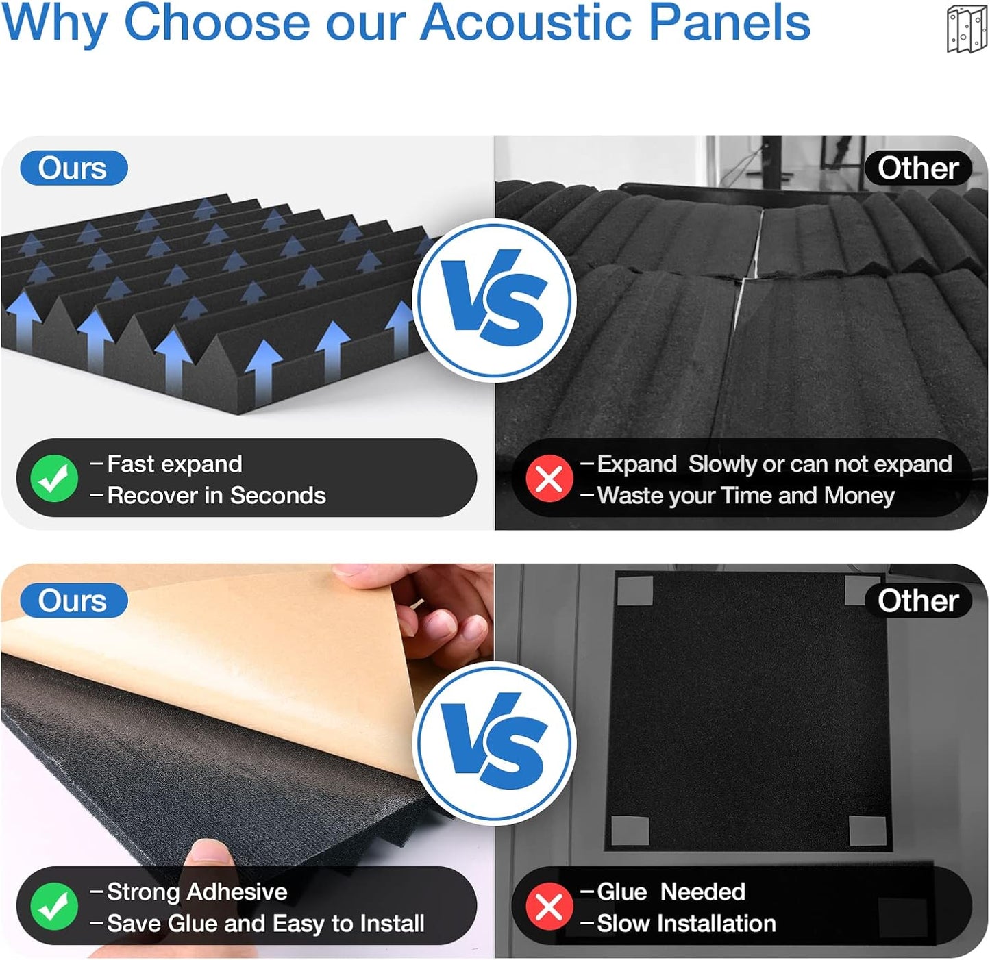 12 Pack Sound Proof Foam Panels for Walls,Self-Adhesive Foam Acoustic Panels Sound Absorbing,High Density Quick-Recovery Soundproof Wall Panels 12" X 12" X 1"-Red