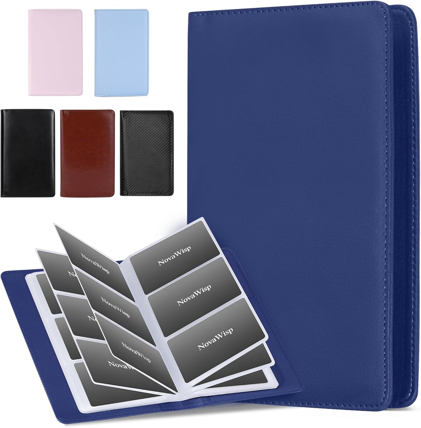 300 Business Cards Holder, 50 Pages Gift Cards Holder, Professional PU Leather Credit Cards Organizer Wallet, Portable Name Card Book Binder Folder, Men Women & Office Supplies, Navy Blue
