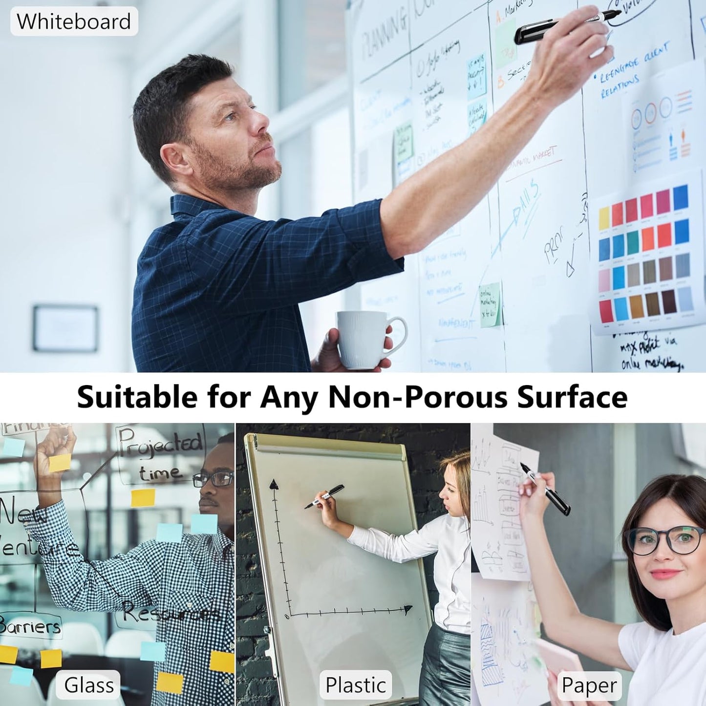 SFAIH Dry Erase Markers Whiteboard Markers - 36 Pack Black Dry Erase Marker Fine Tip For Kids Adults, Dry Erase Markers Bulk No Odor For Office Supplies Classroom Must Haves