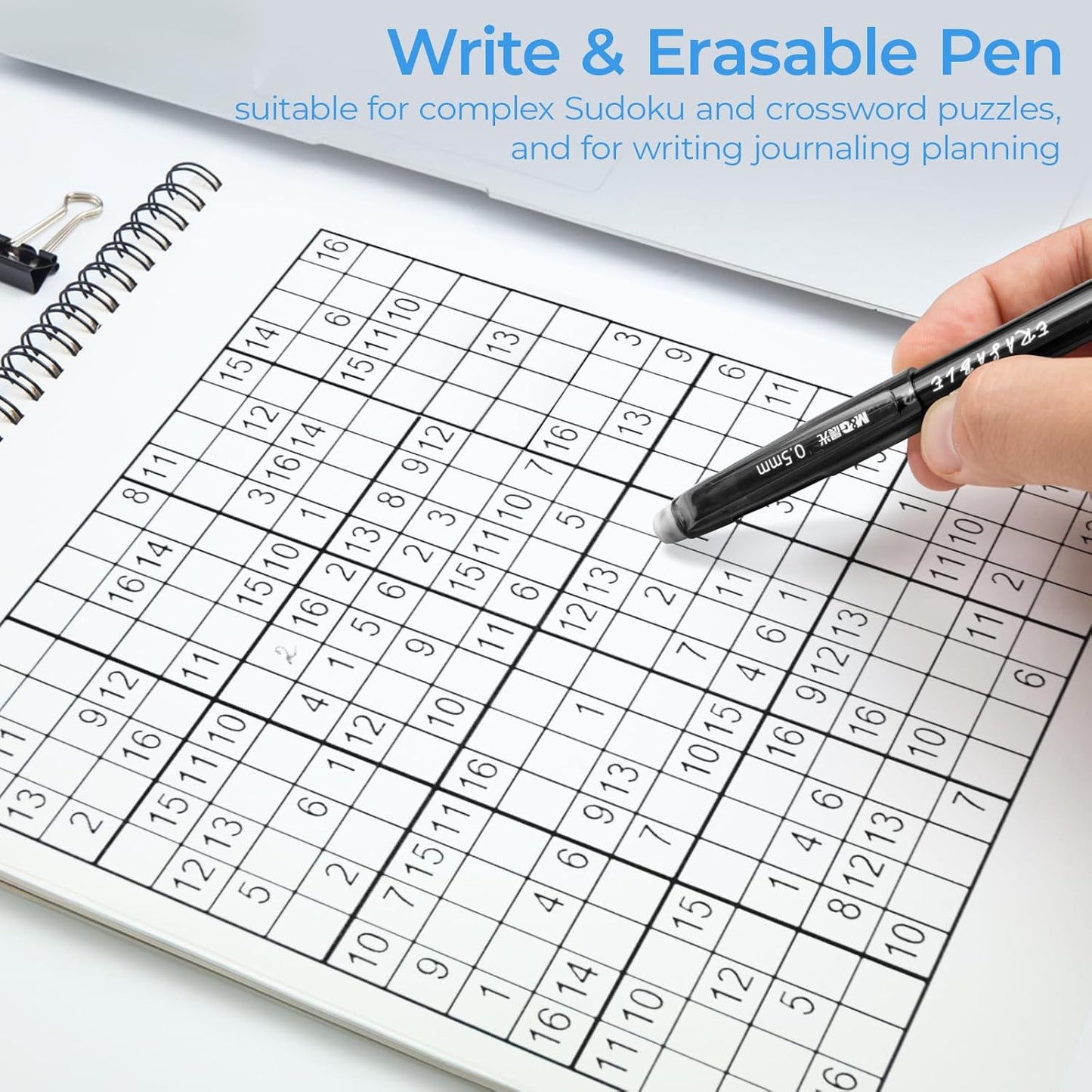 M&G Erasable Gel Pens, 12 Pcs Erasable Pen Fine Point 0.5mm, Black Erasable Gel Ink Pen with Comfort Grip and Cap, Make Mistakes Disappear for Drawing Writing Planner and Crossword Puzzles