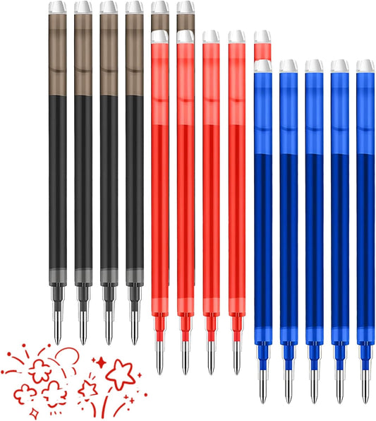 0.7 mm Erasable Gel Ink Pen Refills Compatible with Frixion Friction, Smooth Writing Multicolor Retractable Fine Point Pen Refill for School Office Home Art (Blue &Black &Red, 16)