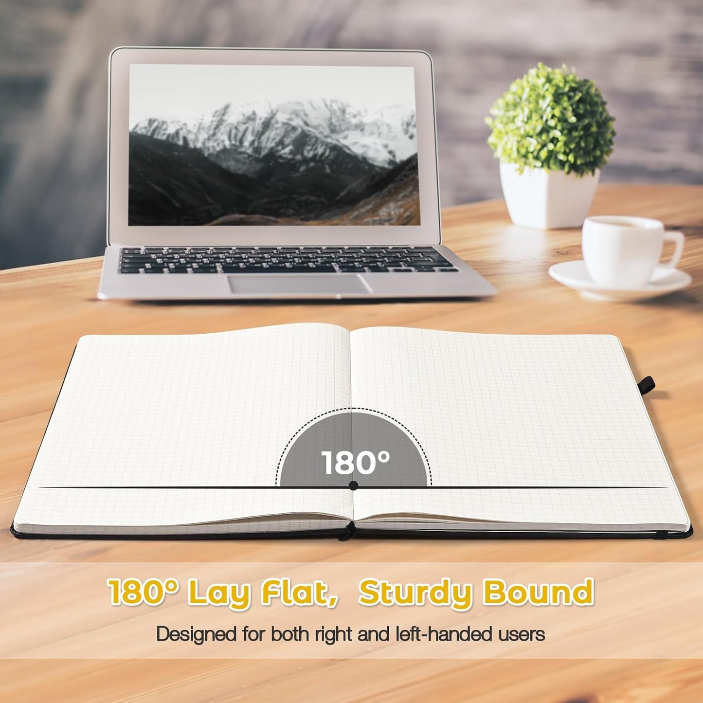 Graph Paper Notebook, Hardcover Notebook 8.5 x 11, Grid Notebook Journal for Women, Men, Large Leather Journals for Writing, Thick Paper, A4 Notebooks for Work, School Supplies, Engineering Yellow