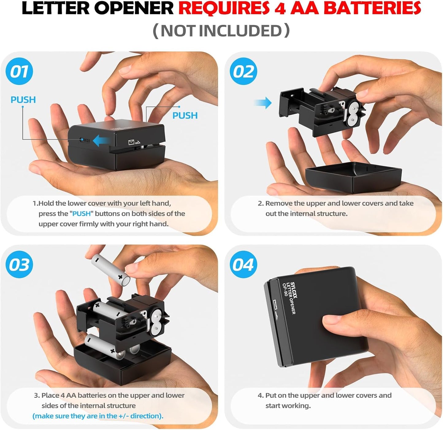 Battery Operated Electric Letter Opener - 2PCS Letter Openers Envelope Slitter, Envelope Opener, Mail Opener, Universal Envelope Efficient Letter Opener Tool for Office, Home (Black)