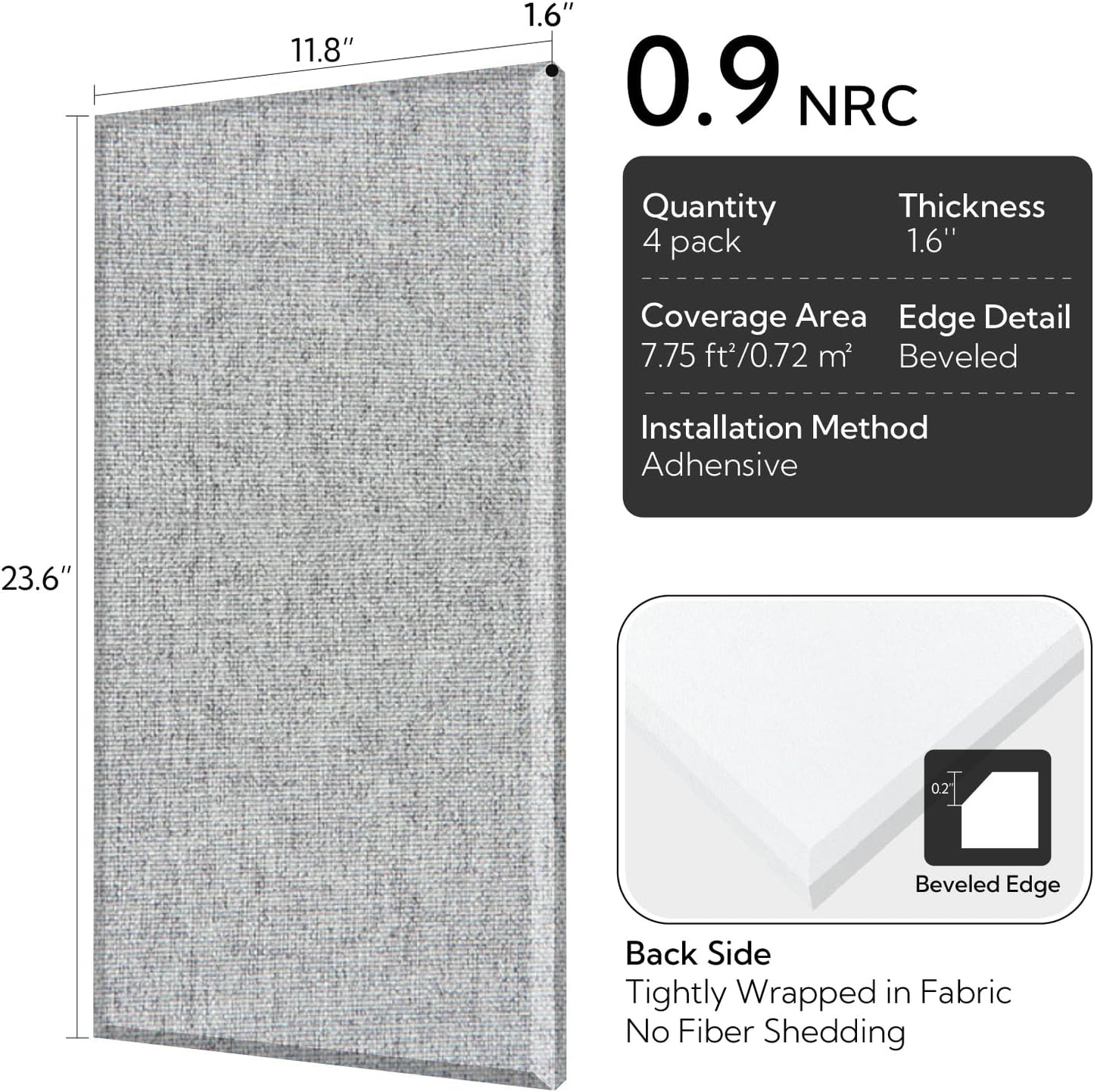 Olanglab Fiberglass Acoustic Wall Panels 4 Pack, 11.8'' x 23.6'' Sound Panels, Fabric Wrapped Sound Proof Panels for Walls (Light Gray)