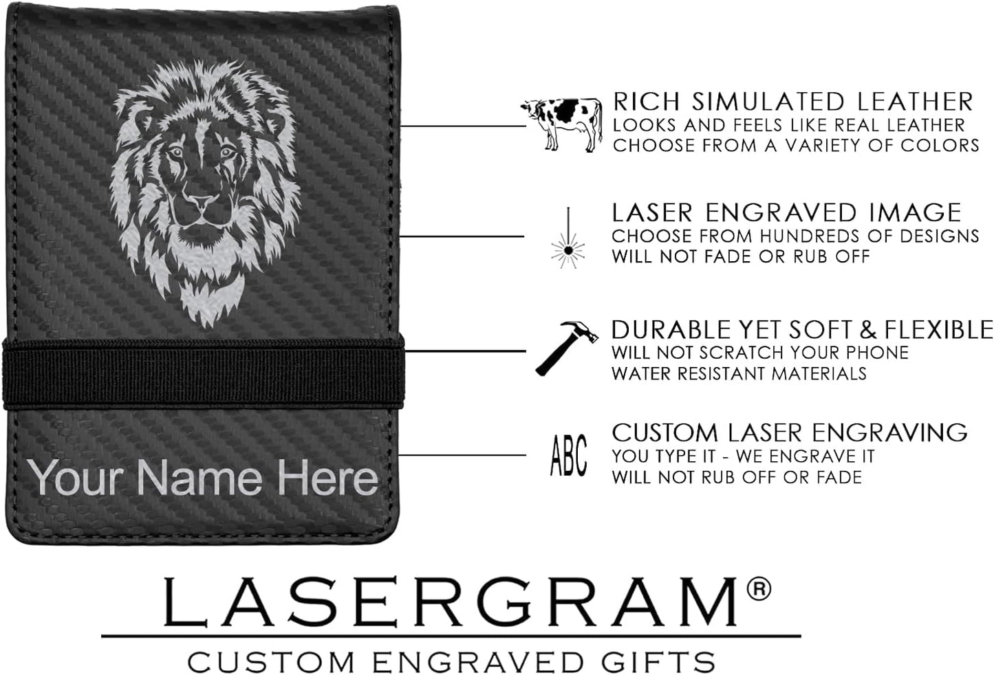 LaserGram Mini Padfolio with Notepad and Pen, Flag of The United States, Personalized Engraving Included (Carbon Fiber Black with Silver)