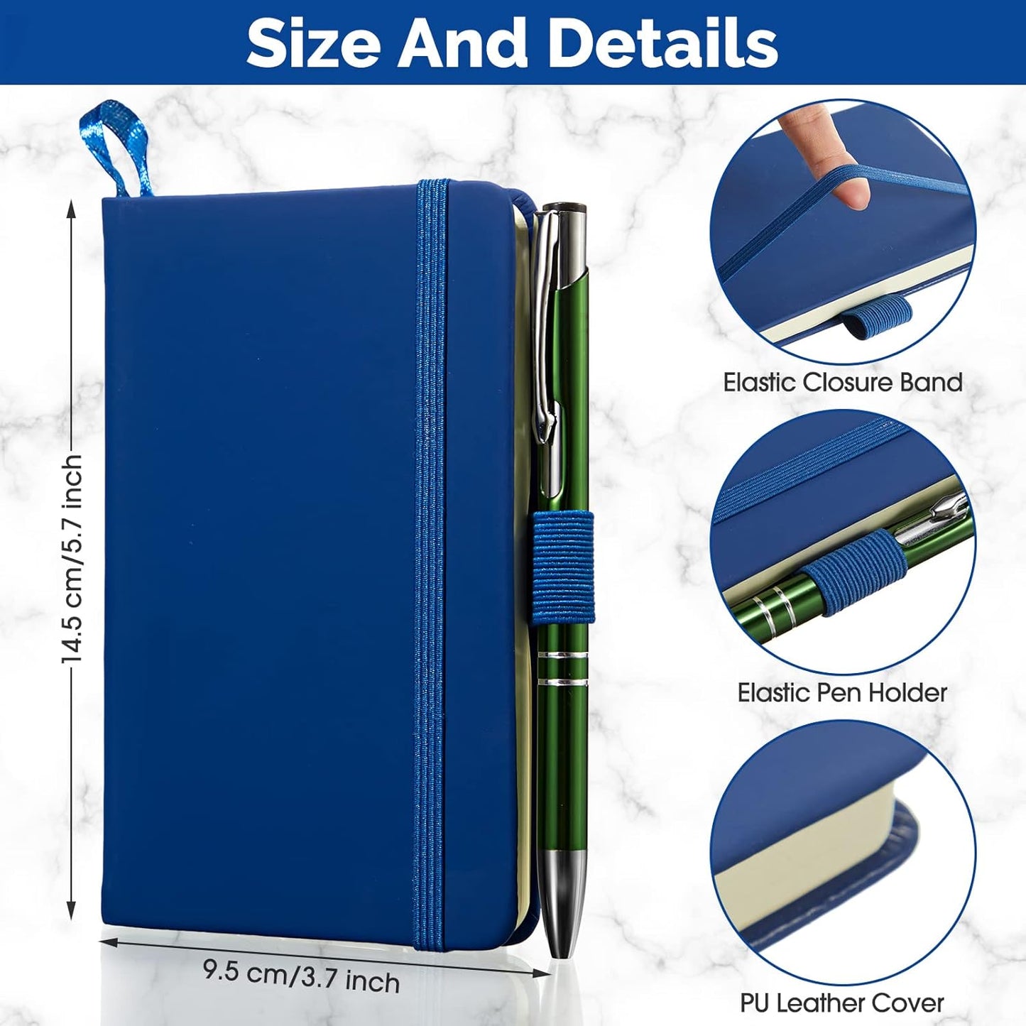 Laumoi 20 Pack Pocket Notebook Journals 3.7" x 5.7" Hardcover Small Mini Pocket Notebooks with Pen Holder A6 Lined Journal with 100 Gsm Paper(Black, Blue, Green, Red, Yellow)