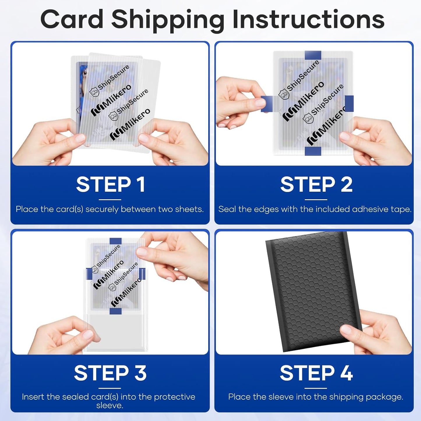 120 Pack Trading Card Shipping Protectors, 3.5'' x 4.5'' Plastic Card Protector with Tape Rolls for Mailing Sports Cards