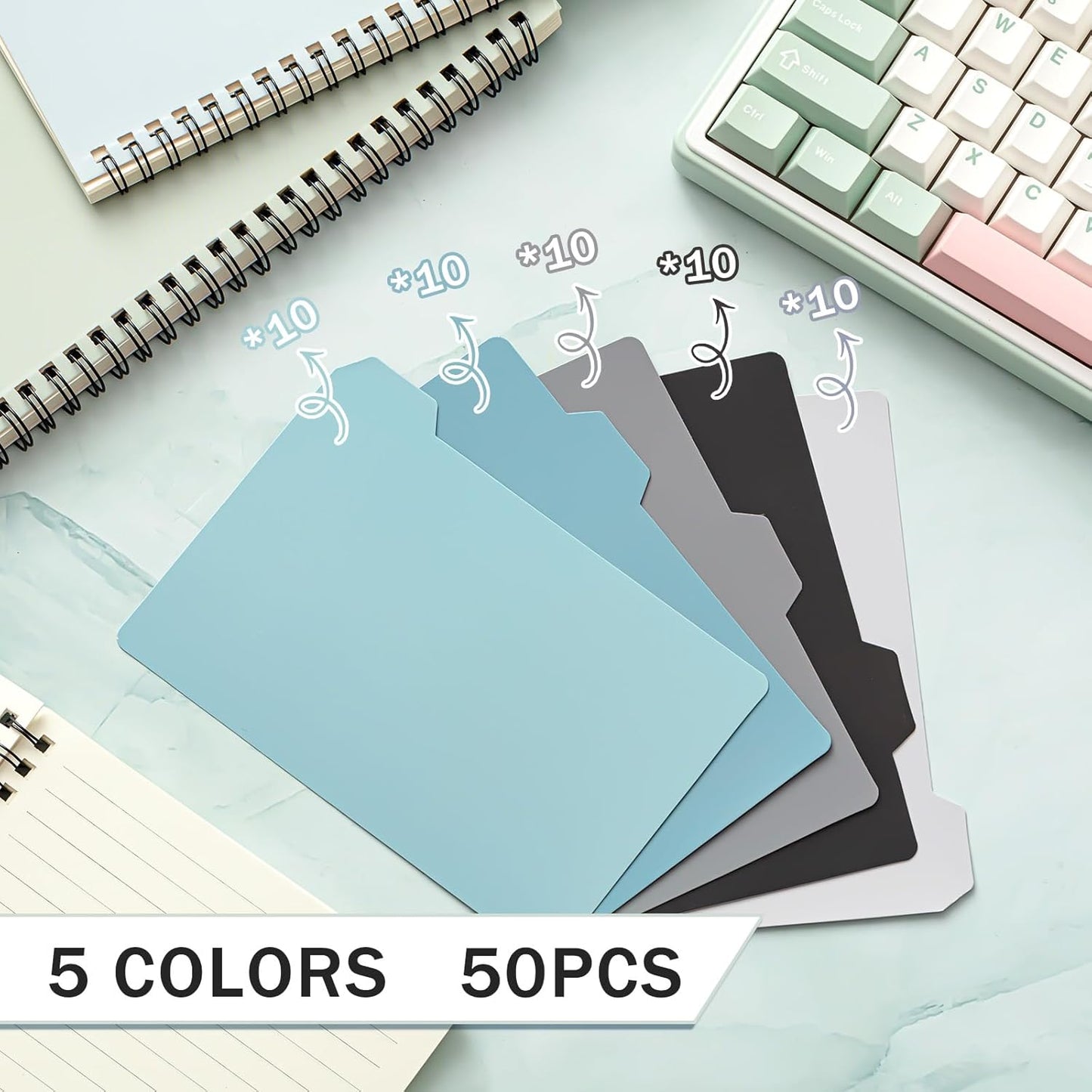 Harloon 52 Pcs Dry Erase Index Card Guide Set Include 50 Index Card Dividers 2 Number Alphabet Sticker with Tabs Photo Dividers for Office Business Back to School Supplies(4 x 6 Inch,Modern Blue)