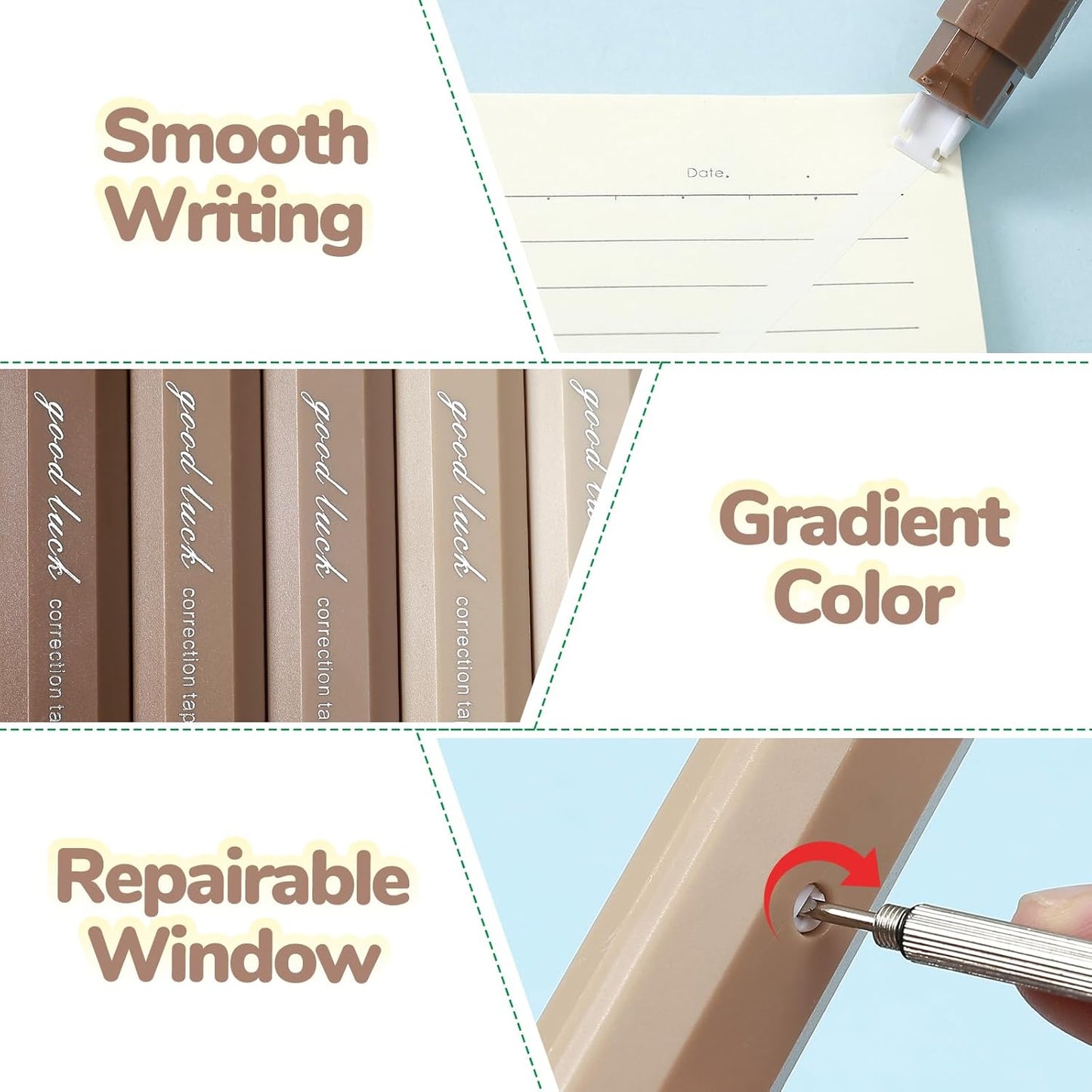 Temiary 5 Pcs White Correction Tapes, Aesthetic Correction Tape Pens Smooth Pull Out, Easy to Use Pen Shaped Applicator for Students School Office Supplies (Coffee)