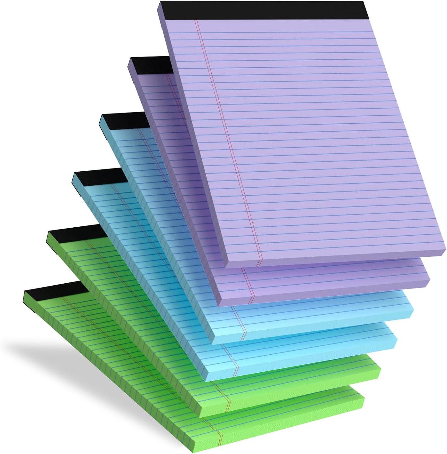 Legal Pads 8.5 x 11 In, Colored Legal Pads, 6 Pack Note Pads 8.5 x 11 Writing Paper, College Ruled Notepad with Sturdy Back, Perforated Writing Pad Lined Paper, Memo Notepad for Office, School, Home