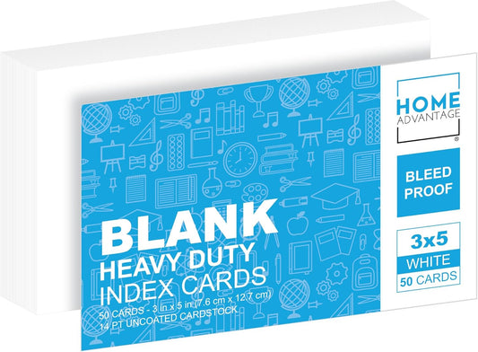 Home Advantage 3x5 Blank Index Cards - Our 50 Pack of Blank Note Cards Use Heavy Duty Cardstock to Make Them Bleed Proof