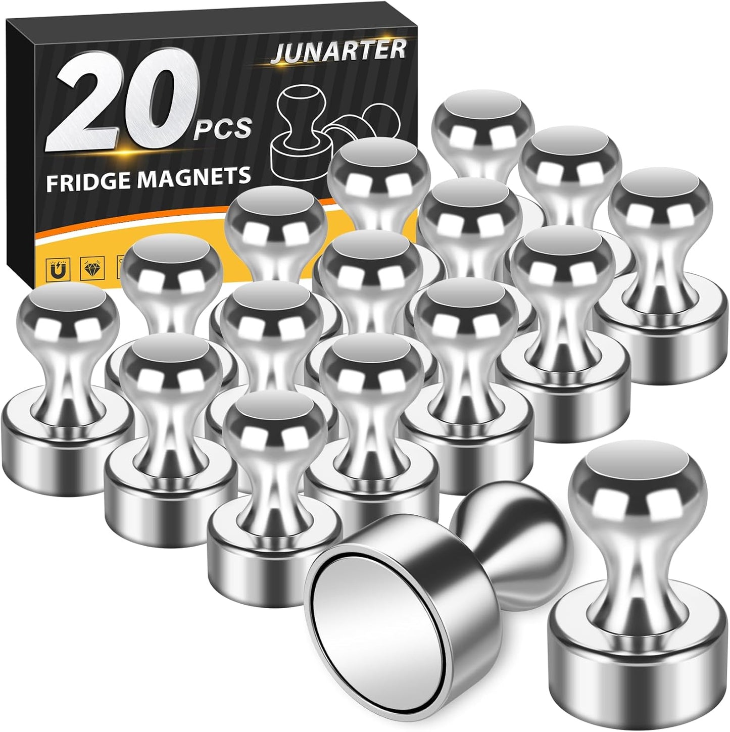 20 Pack Magnetic Push Pins, Silver Strong Fridge Magnets, Whiteboard Magnets, Refrigerator Magnets Strong, Dry Erase Board Magnets for Fridge, Whiteboard, Office, Classroom, Kitchen, Map
