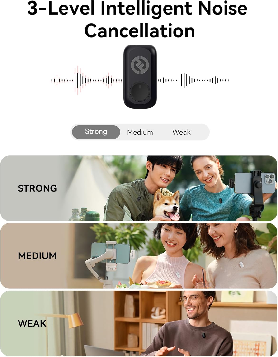 Hollyland Lark A1 Wireless Microphone for iPhone 15/16 & Android, 48kHz/24-bit, 3-Level Intelligent Noise Cancel, Magnetic Mini Microphone for YouTube, Podcast, Vlogging (Black, 2TX + USB-C RX)