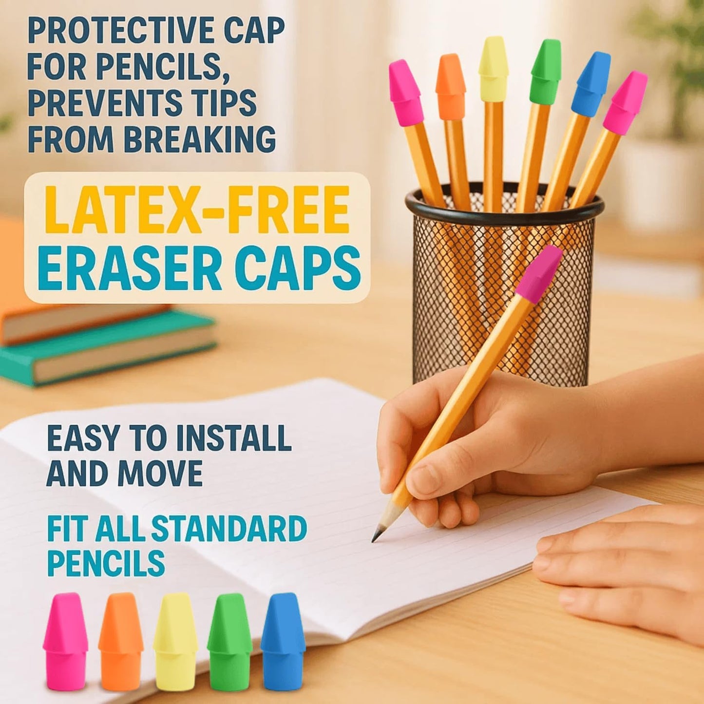 Cap Erasers for Pencils Pulk - Pencil Top Erasers Cap Erasers Toppers for Latex Free Assorted Colors School Supplies for Teachers Sudents Classroom Home and Office (60)