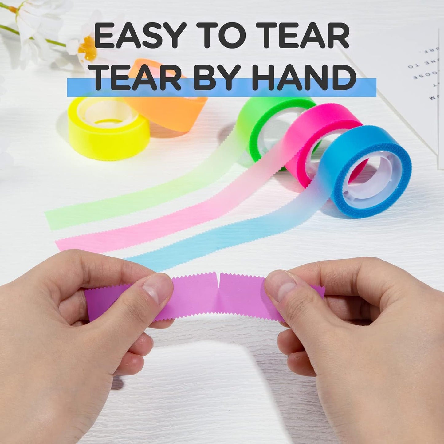 NEWEST 6 Rolls Highlighter Tapes, Removable Fluorescent Tapes Transparent Marking Sticker for Teachers Students Reading, 32 ft Per Roll, Neon