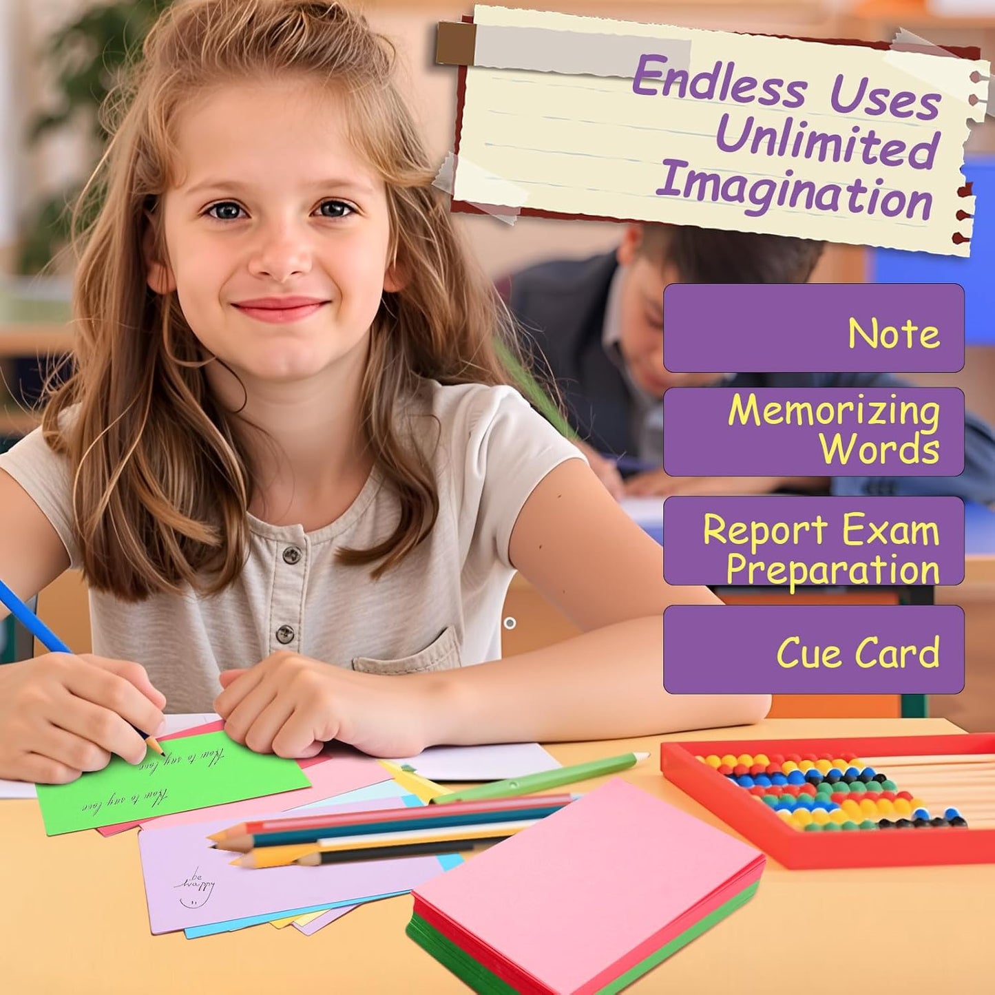 600 Count Colored Blank Index Cards, Unlined Index Cards 3x5，Flash Cards Learning Memo Scratch Pad, Heavy Notecards for Studying School Office Supplies