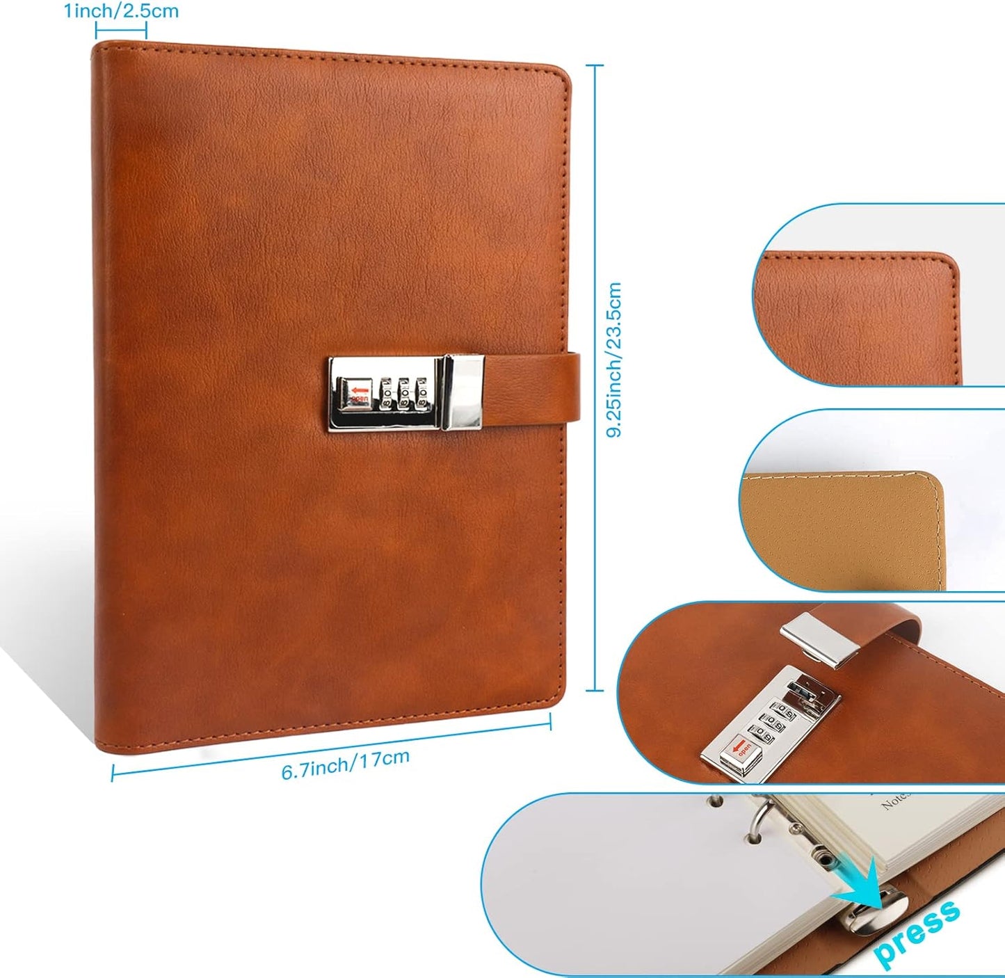 BTSFTOGET Password Book with Alphabetical Tabs & Lock, 302 Pages Leatherette Hardcover Internet Address Keeper Logbook, Refillable Pages, 576 Entries Large Print for Seniors Home Office, A5