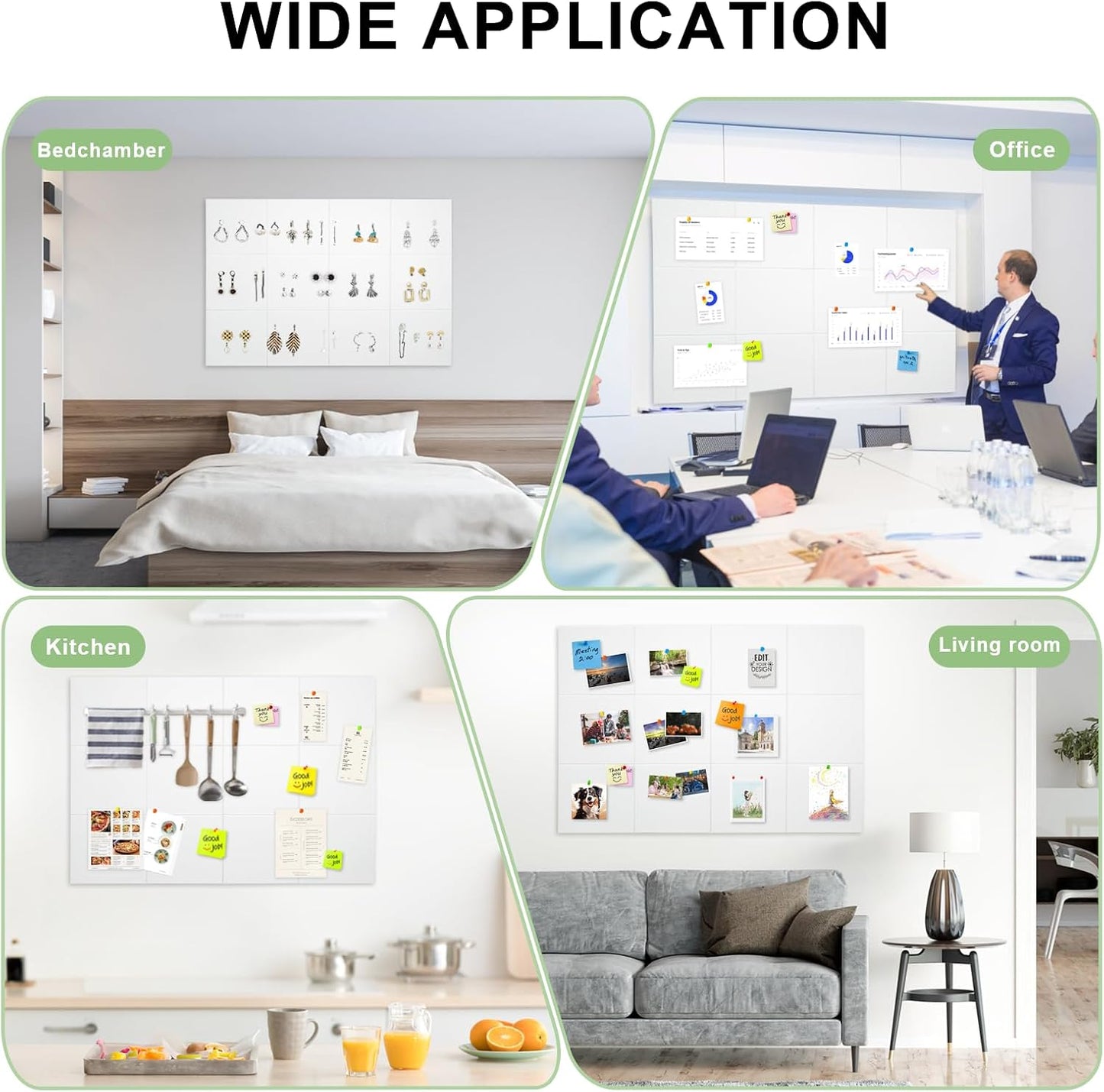 12-Pack Large Cork Board: 48x36 Inch Bulletin Board with 72 Damage-Free Pads & Push Pins for Office Home Wall, White Felt Alternative