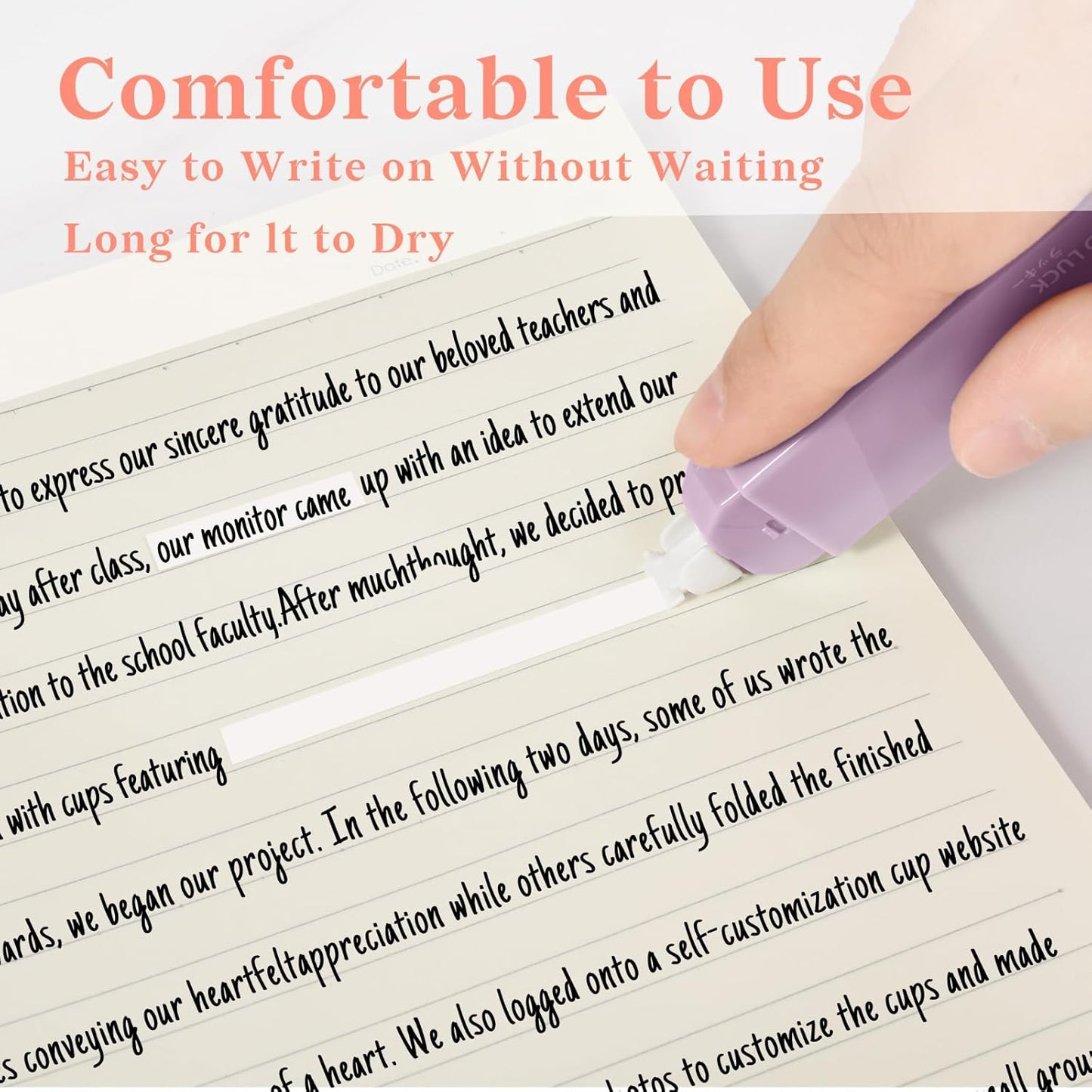 Temiary 6Pcs Mini White Correction Tapes, Quick Dry Smooth Pull Out for Writing, Aesthetic Cute Correction Tape Set Easy To Use for Students School Office Supplies (Purple)