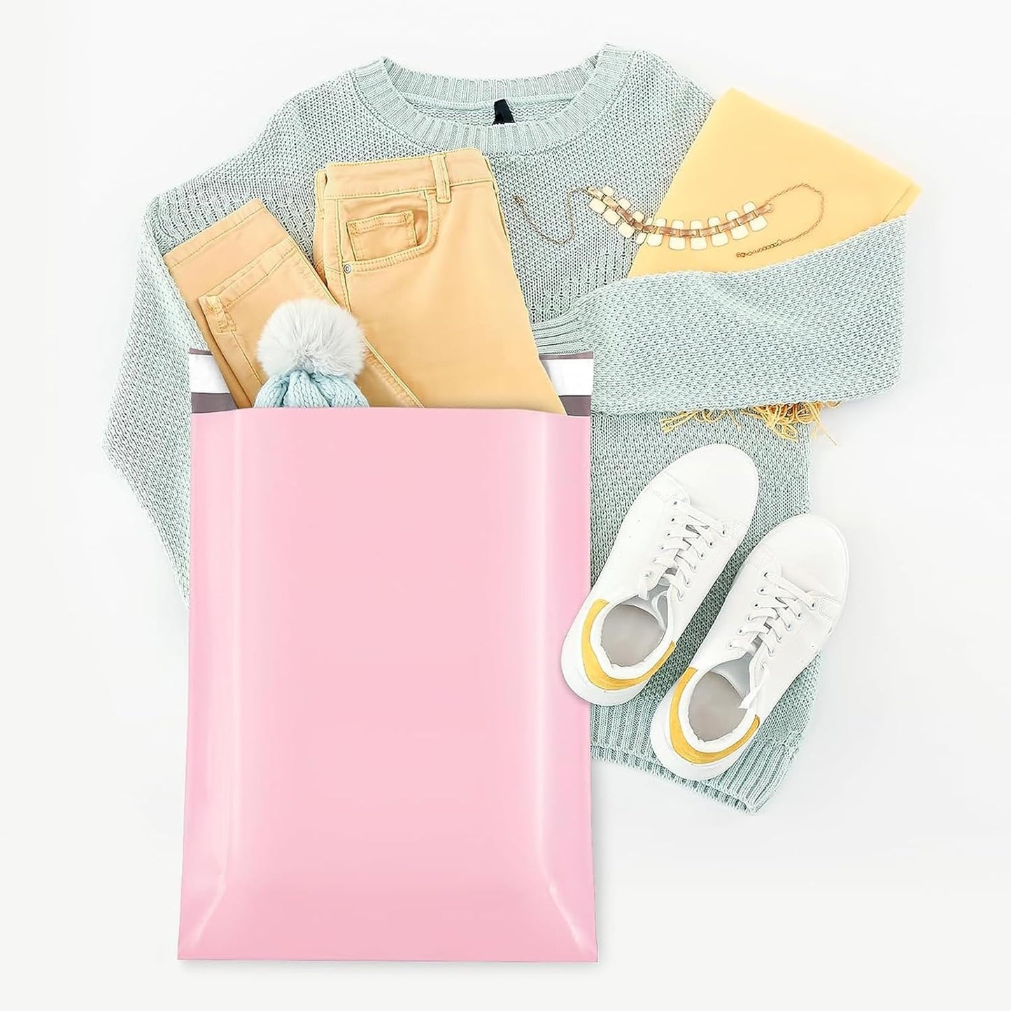 Fuxury 400 Pcs Poly Mailers 14.5x19 Inch, Bulk Shipping Bags for Clothing, Strong Adhesive Shipping Envelopes for Small Business Suppliers,Waterproof Mailers Poly Bags Mailing Envelopes Light Pink