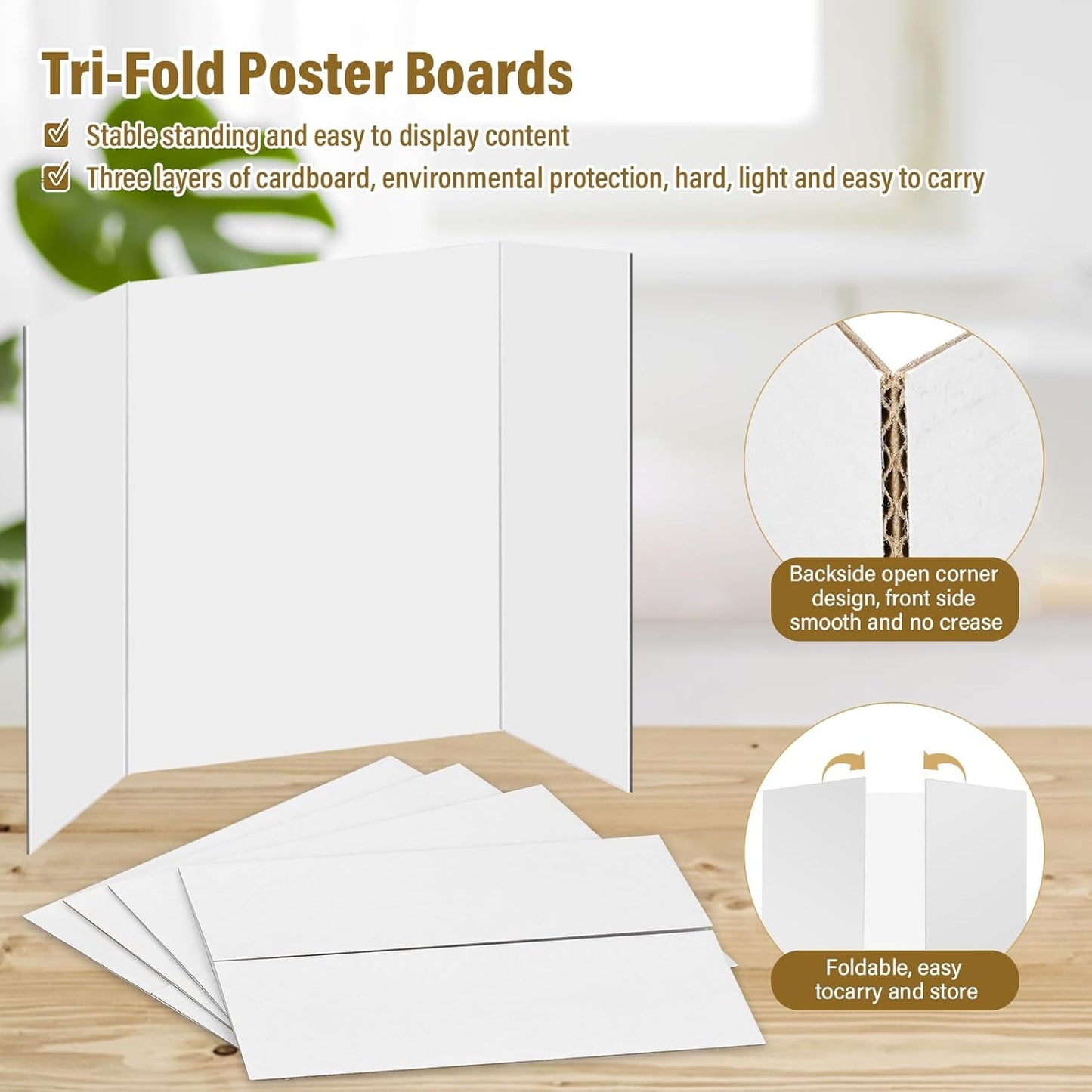 12 Pcs Trifold Poster Board, 26x17 inches White Poster Board Comes with Sticky Accessories, Corrugated Presentation Boards, Display Board for School Projects, Business Presentations