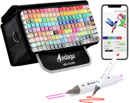 168 Colors Alcohol Markers with Free App, Dual Tip Art Markers with Kickstand Case for Artists Adults and Kids, Alcohol Based Marker for Coloring Painting Sketching and Drawing, Great Gift