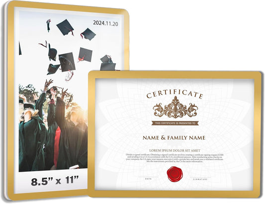 2 Pack 8.5"x11" Sign Holder Wall-mounted, Self-Adhesive Display Frame for College Certificate/Poster/Paper/Picture Office/Store/School Display Sign Holder with Horizontal and Vertical (Gold)