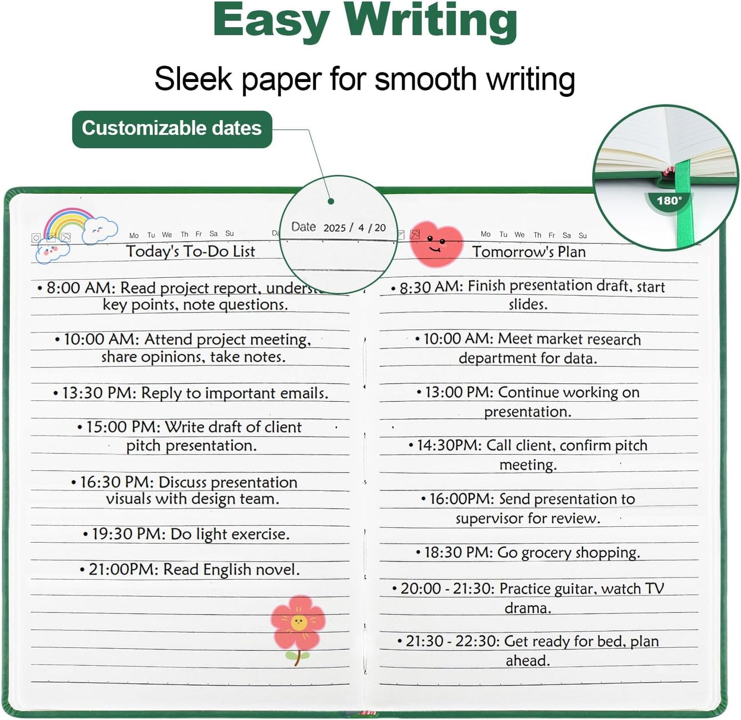 Lined Journal Notebooks, 160 Pages, 5.5x 8.2-Inch Journals for Women Men, Hardcover Notebook with 100 gsm Thick Paper, A5 Size College Ruled Notebook for Writing/Travel/Work (Green, 1 Pack)