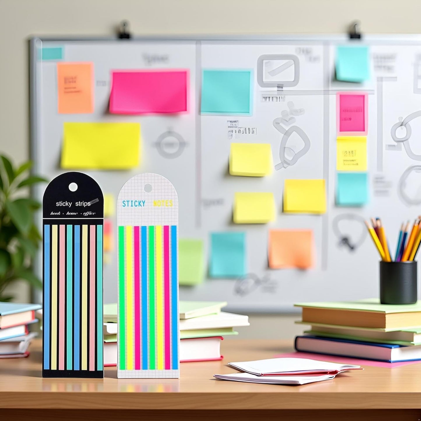 320Pcs Transparent Highlighter Tapes，Removable Sticky Tabs for Annotating Books, Long Strips Page Markers Tabs with Scissor, Neon Clear Index Tabs Sticky Notes Office School Supplies