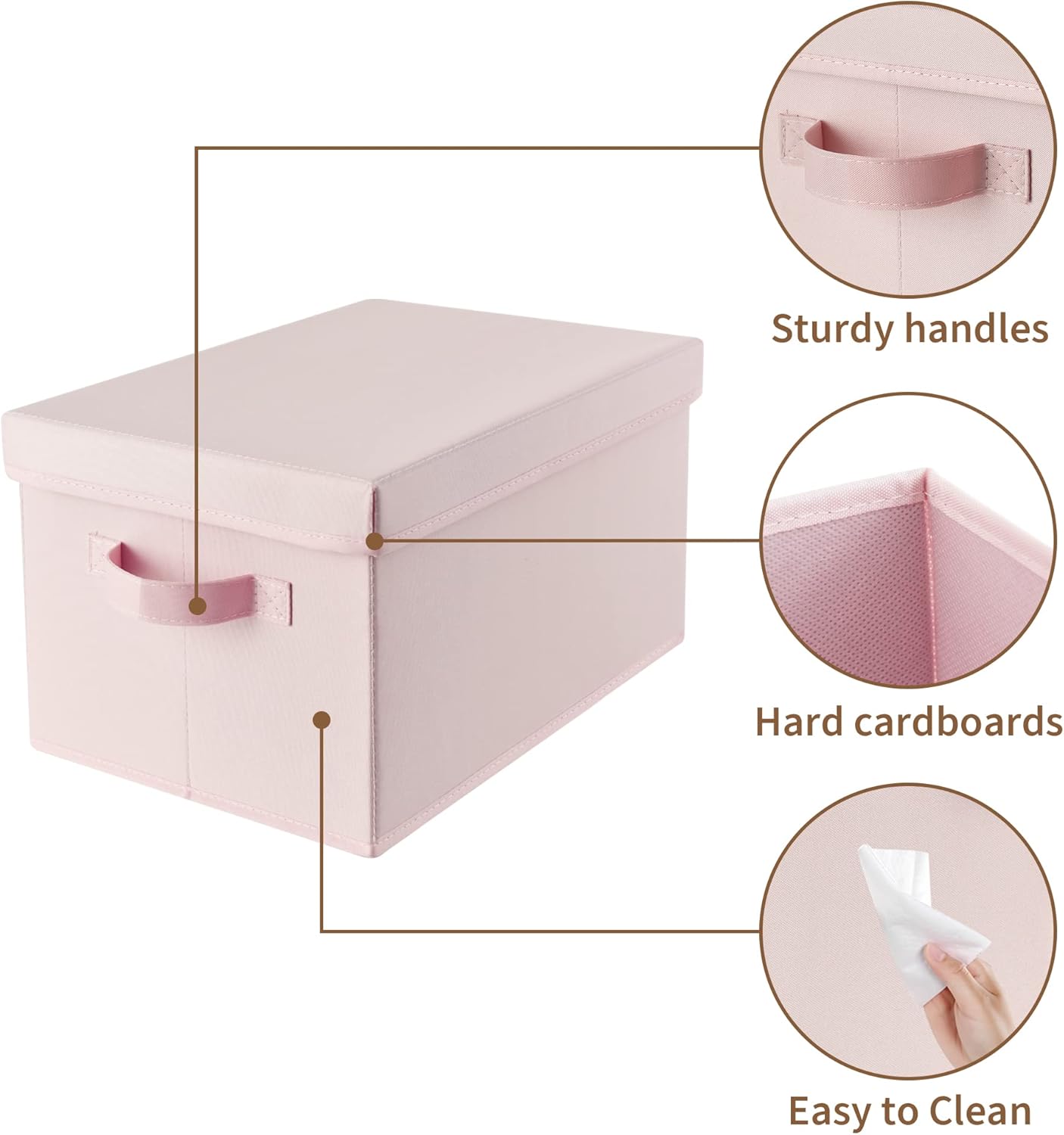 GRANNY SAYS Closet Storage Bins, Fabric Boxes with Lids, Shelf Baskets for Closet Organization, Stackable Storage Containers, Pink, 3-Pack